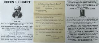 Us Senator Jersey York & Long Branch Railroad Mayor Letter Signed 1896