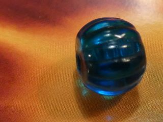 Antique Chinese Deep Blue Peking Glass Fluted Melon Bead 8.  9 By 7.  4 Mm Perfect