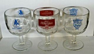 3 - Diff - Schlitz,  Old Milwaukee,  Old Style Beer Heavy Goblet Glasses - Mugs