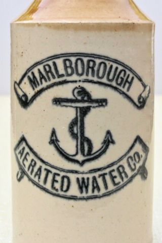Vintage C1900s Marlborough Aerated Waters Anchor Pict Stone Ginger Beer Bottle