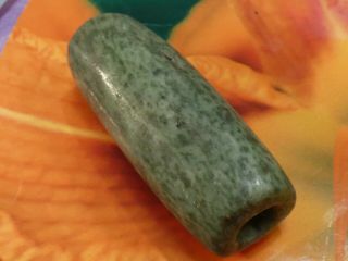 Massive Pre - Columbian Mesoamerican Green Jade Necklace Bead 52.  2 By 20.  6 Mm