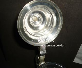 Vintage Heavy Crystal Cut Glass German Stein w/ Pewter Lid Rein Zinn 5