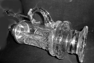 Vintage Heavy Crystal Cut Glass German Stein w/ Pewter Lid Rein Zinn 7