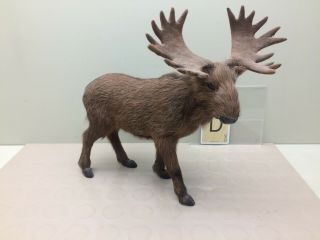 Vintage Moose Figure Real Fur Flocked Antlers