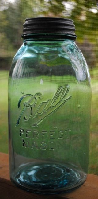 Vintage 1910 1923 Ball Perfect Mason Blue 1/2 Half Gallon Canning Jar & Lid 1 B