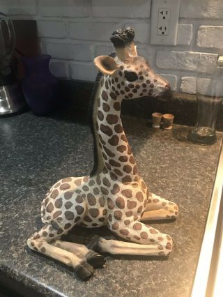 Life - Like Hand Painted Ceramic Resin Sitting Madagascar Giraffe Figurine 12 "