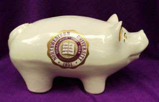 Large Vintage Northwestern University Pottery Piggy Bank Quaecumque Sunt Vera