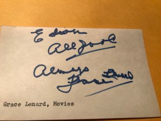 Grace Lenard Autograph,  Actress,  “abbott And Costello Go To Mars”