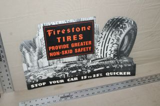 Rare 1930s Firestone Tires Dealer Sign Cars Trucks Buses Gas Oil City Non - Skid