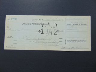 1926 Check Signed By Mrs.  Thomas A.  Edison