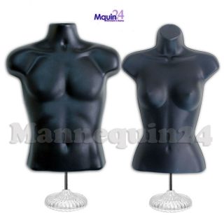 Black Torso Mannequins : Set Of Male & Female Hollow Back Body Dress Forms
