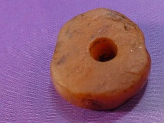 Ancient Pre - Columbian Tairona Banded Orange Agate Disc Bead 16.  7 By 5.  9 Mm