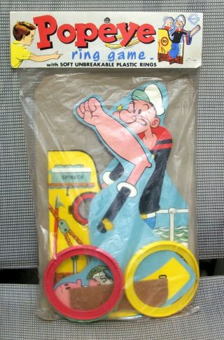 1962 " Popeye Ring Toss Game " Large Wooden Illustrated Playset - Mip By Welsotoys