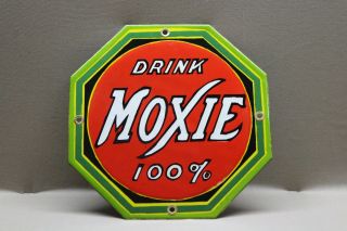 Drink Moxie 100 Soda Pop Porcelain Sign Gas Oil Car Service Farm 66 Barn