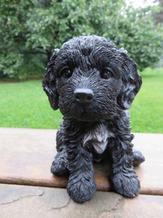 Black Cockapoo Puppy Dog Figurine Statue Resin Pet 6 " H Sitting Ornament