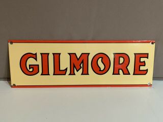 15in Gilmore Gasoline Porcelain Enamel Dealer Sign Oil Gas Pump Plate