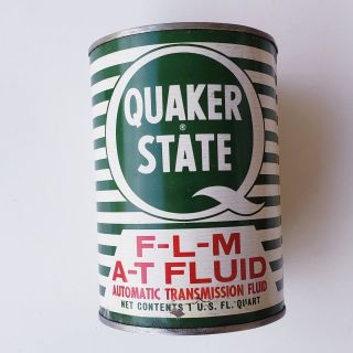 Vtg Full Quacker State F - L - M A - T Fluid Motor Oil 1 Qt Can Tin Advertising Ford