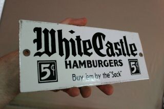 White Castle Hamburgers 5 Cent Drive In Diner Porcelain Metal Sign Gas Oil Fries