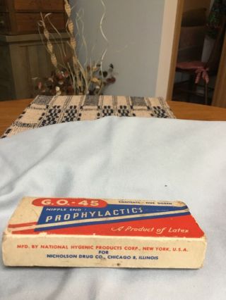 vintage - condoms - prophylactics - G.  O.  45 - Nicholson Drug - one dozen/box - old full - rare 2