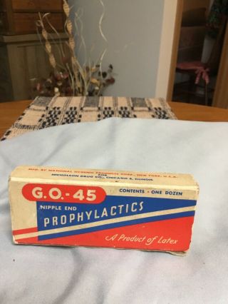vintage - condoms - prophylactics - G.  O.  45 - Nicholson Drug - one dozen/box - old full - rare 3