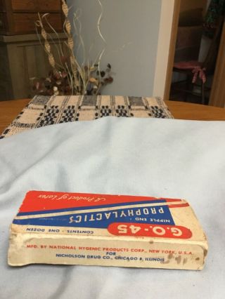 vintage - condoms - prophylactics - G.  O.  45 - Nicholson Drug - one dozen/box - old full - rare 4