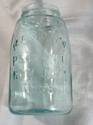 Antique Midget Pint Mason’s Patent Nov 30 Th 1858 Hero Fruit Jar Aqua 1867