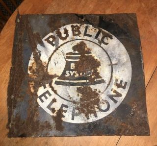 Vintage Public Telephone Bell System Flange Double Sided Sign