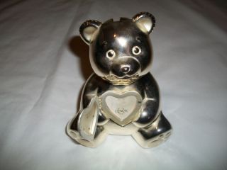Lenox Silver Teddy Bear Bank With Photo Heart