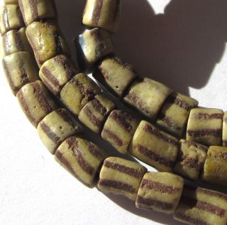 29 " Strand Of Rare Well Worn Small Striped African Sand Cast Trade Beads