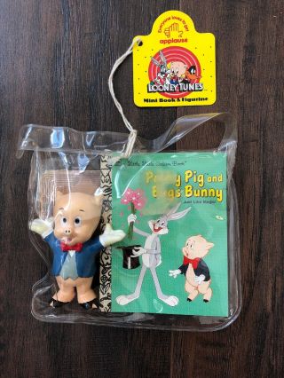 Vintage Nwt Applause Looney Tunes Mini Book & Figurine Porky Pig Bugs Bunny 1983