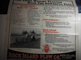 LARGE Early 1900 ' s Rock Island Tractor Model G Advertising Poster 28x18 