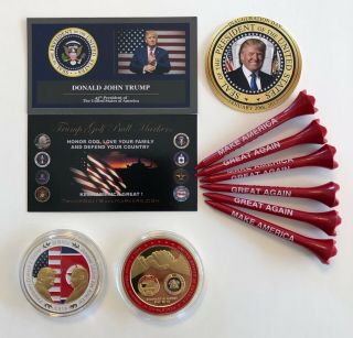 Trump Golf Ball Marker Coin & Tee Set.  2018 Trump & Kim Jong - Un. ,  1 Decal