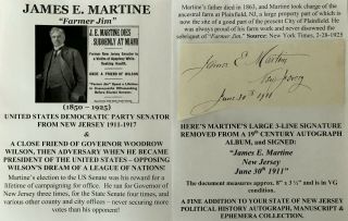 Us Senator Nj President Wilson Friend League Nations Enemy Autograph Signed