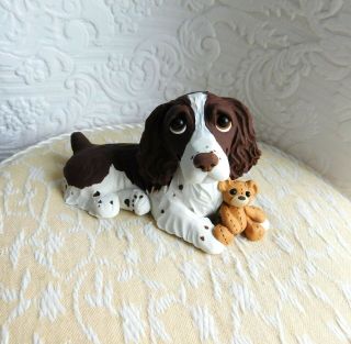 English Springer Spaniel With Teddy Bear Clay Sculpture By Raquel At Thewrc