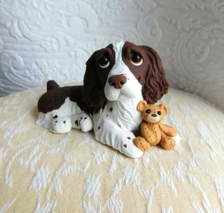 English Springer Spaniel with Teddy Bear Clay Sculpture by Raquel at theWRC 6