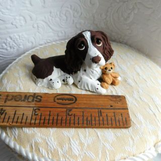 English Springer Spaniel with Teddy Bear Clay Sculpture by Raquel at theWRC 7