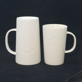 Starbucks Coffee Matte White Etched Siren Mermaid 16 oz Mug & 12oz Tall Cup 2014 6