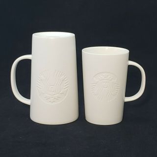Starbucks Coffee Matte White Etched Siren Mermaid 16 oz Mug & 12oz Tall Cup 2014 7