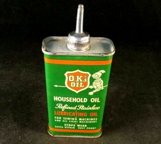Vtg Oks Household Oil Lubricating Lead Top Handy Oiler Rare Old Advertising Gas
