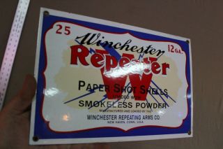 Winchester Repeater 12ga Shotgun Shells Porcelain Metal Dealer Sign Rare Ammo 66