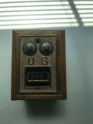 Vintage Post Office Combination Lock Box Coin Bank Oak Circa 1885 Unique Dials