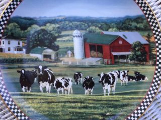 Cows of Content Bonnie Mohr Holstein Cow Red Barn Farmstead Reflections Plate 2