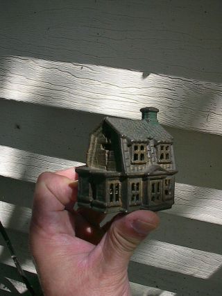 OLD SMALL c.  1900 A.  C.  WILLIAMS COLONIAL HOUSE ANTIQUE CAST IRON STILL BANK TOY 3