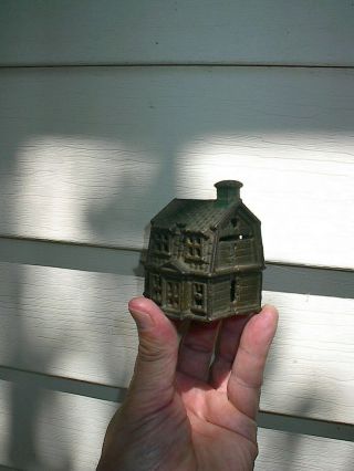 OLD SMALL c.  1900 A.  C.  WILLIAMS COLONIAL HOUSE ANTIQUE CAST IRON STILL BANK TOY 5