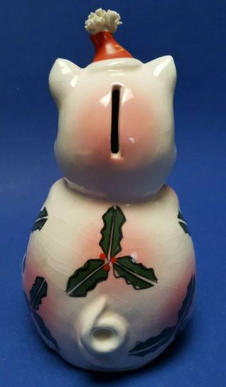 Vintage 1950s Kreiss Christmas Piggy Bank Rhinestone Eyes & Nostrils 6