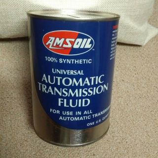 Vintage Metal Ams Oil 100 Synthetic Automatic Transmission Fluid Quart Can Bank