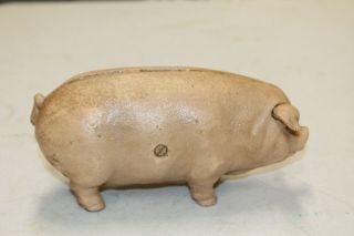 HEAVY CAST IRON FINCKS OVERALLS PIG HOG PIGGY BANK WEAR LIKE A PIGS NOSE 1885 5