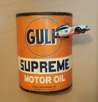 Gulf Motor Oil Can Wall Hanging Hot Wheels Mustang Gasoline Decor