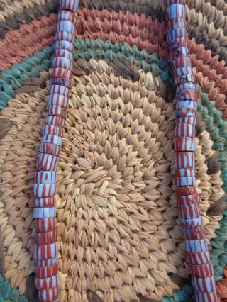 Antique African Trade Beads Gray & Red Chevrons