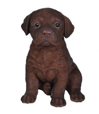 Sitting Chocolate Labrador Puppy Dog - Life Like Figurine Statue Home Garden